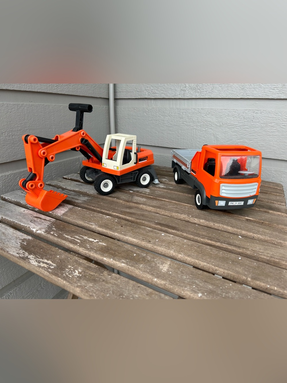 PLAYMOBIL Construction Excavator & Dump Truck Vehicle Set Orange